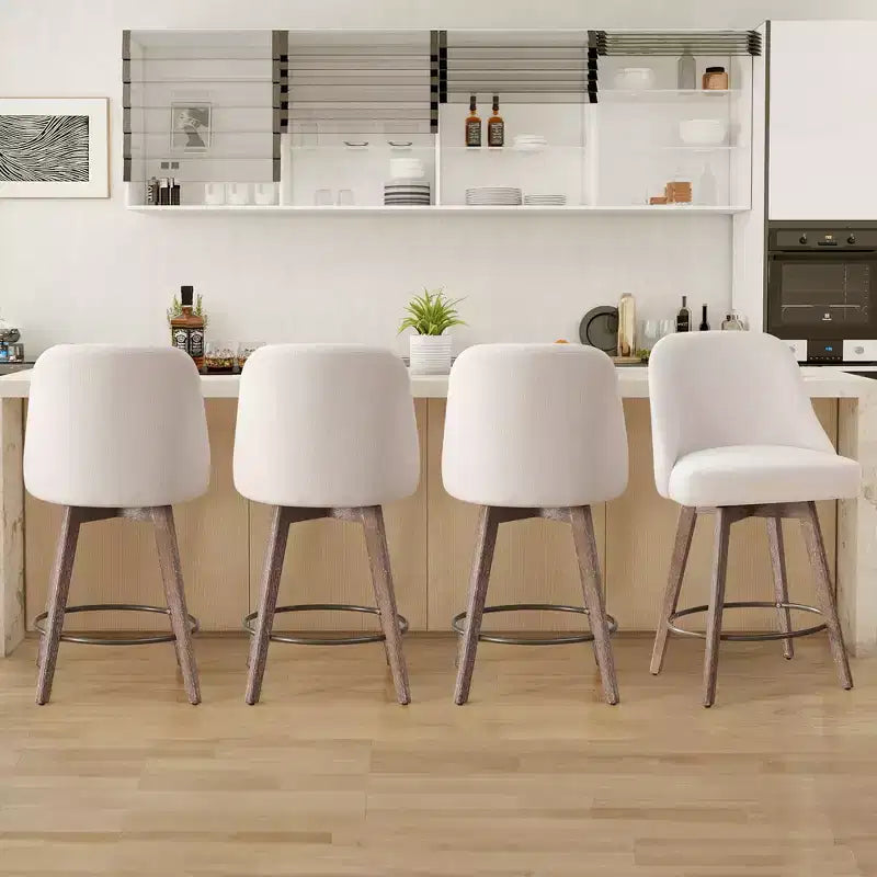 Lot de 4 tabourets de bar pivotants Bekrvio de 66 cm avec dossiers et pieds en bois, tabourets de bar rembourrés en tissu lin/cuir PU pour îlot de cuisine