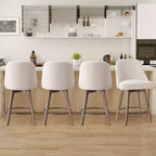 Lot de 4 tabourets de bar pivotants Bekrvio de 66 cm avec dossiers et pieds en bois, tabourets de bar rembourrés en tissu lin/cuir PU pour îlot de cuisine