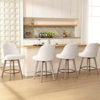 Lot de 4 tabourets de bar pivotants Bekrvio de 66 cm avec dossiers et pieds en bois, tabourets de bar rembourrés en tissu lin/cuir PU pour îlot de cuisine