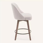 Lot de 4 tabourets de bar pivotants Bekrvio de 66 cm avec dossiers et pieds en bois, tabourets de bar rembourrés en tissu lin/cuir PU pour îlot de cuisine
