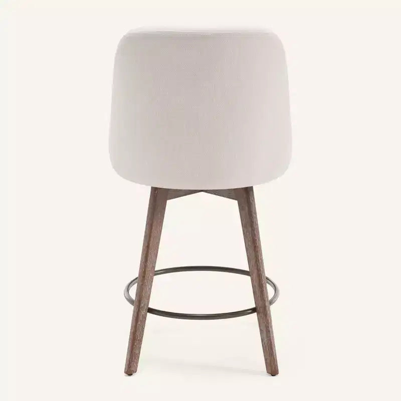 Lot de 4 tabourets de bar pivotants Bekrvio de 66 cm avec dossiers et pieds en bois, tabourets de bar rembourrés en tissu lin/cuir PU pour îlot de cuisine