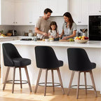 Lot de 4 tabourets de bar pivotants Bekrvio de 66 cm avec dossiers et pieds en bois, tabourets de bar rembourrés en tissu lin/cuir PU pour îlot de cuisine