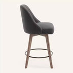 Lot de 4 tabourets de bar pivotants Bekrvio de 66 cm avec dossiers et pieds en bois, tabourets de bar rembourrés en tissu lin/cuir PU pour îlot de cuisine