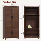 Armoire-penderie en bois de 72 po avec tringle de suspension, armoire haute autoportante avec 18 tablettes réglables