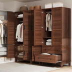 Armoire-penderie en bois de 72 po avec tringle de suspension, armoire haute autoportante avec 18 tablettes réglables