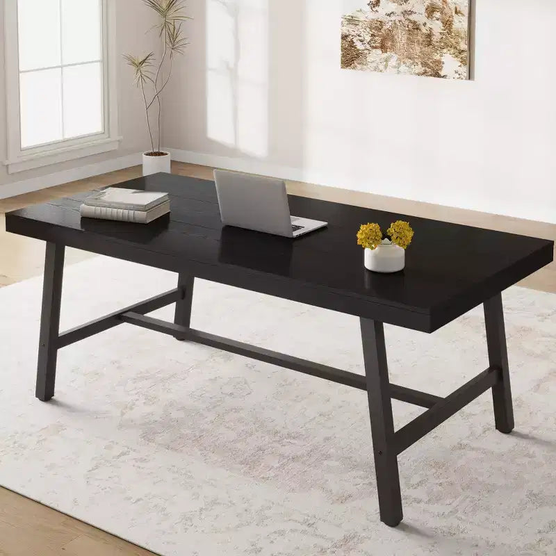 71 Table de salle à manger pour 6 à 10 personnes, table de cuisine rectangulaire de style ferme moderne, avec pieds réglables et cadre en métal robuste, pour salle à manger, salon, sans chaise
