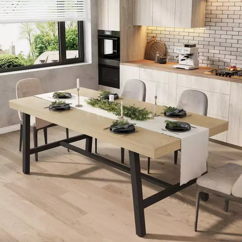 71 Table de salle à manger pour 6 à 10 personnes, table de cuisine rectangulaire de style ferme moderne, avec pieds réglables et cadre en métal robuste, pour salle à manger, salon, sans chaise