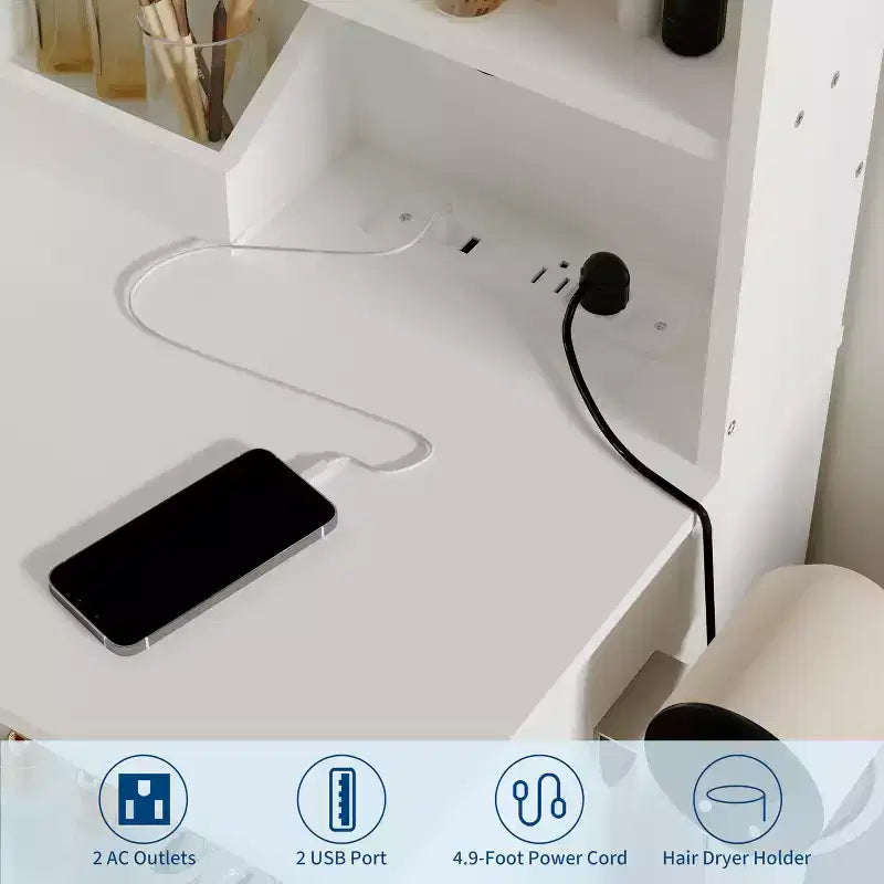 Coiffeuse avec miroir, grande table de maquillage de 94 cm avec tiroirs et tabouret, coiffeuse moderne pour petite chambre à coucher