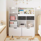 COZONY 47 Organisateur de Rangement de Jouets avec Tiroirs, Étagère à Livres en Bois et Bibliothèque à Casiers pour Enfants, Coffre à Jouets pour Salle de Jeux, Chambre de Bébé, Chambre d'Enfant, Blanc
