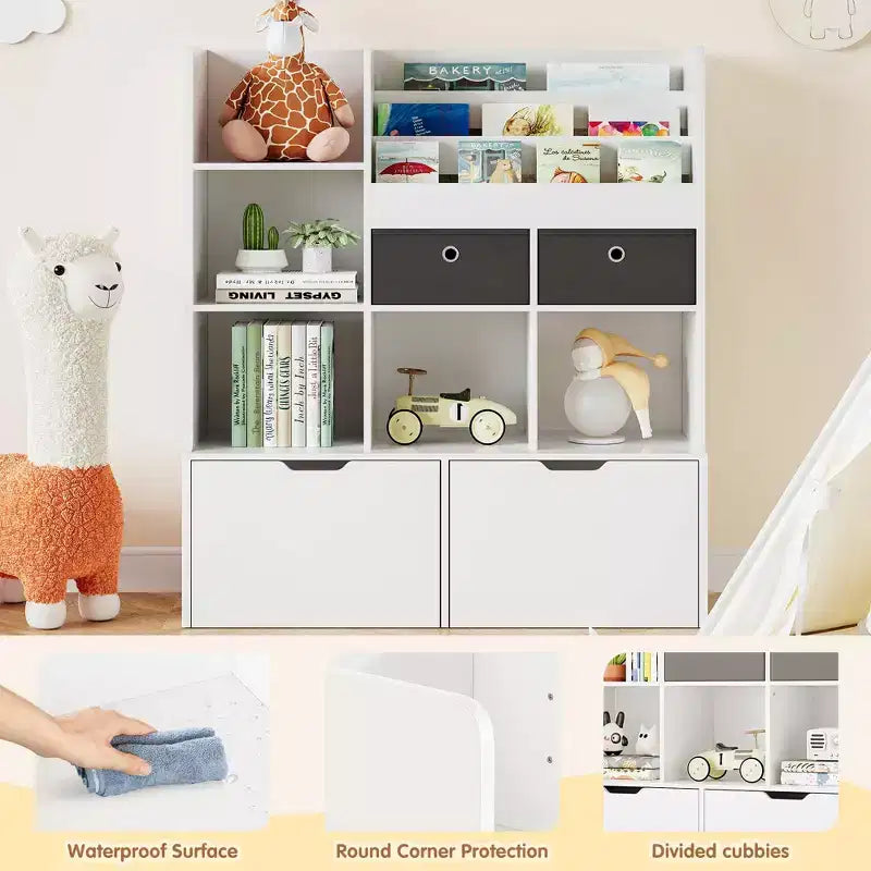 COZONY 47 Organisateur de Rangement de Jouets avec Tiroirs, Étagère à Livres en Bois et Bibliothèque à Casiers pour Enfants, Coffre à Jouets pour Salle de Jeux, Chambre de Bébé, Chambre d'Enfant, Blanc