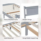 VINGLI Cadre de lit jumeau en bois massif, lit plateforme, lit simple avec tête de lit, pas besoin de sommier tapissier, support à lattes en bois, gris