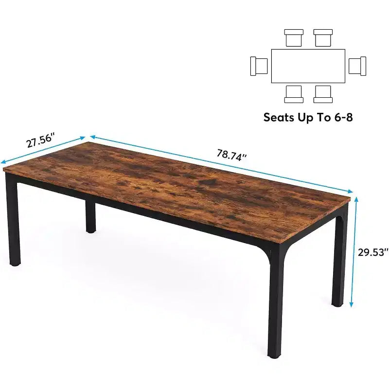 Grande table de collaboration rectangulaire en bois Okak Farmhouse, longue table de salle à manger moderne pour salle à manger, coin petit-déjeuner