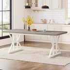 Grande table à manger rectangulaire Okak en bois rustique avec pieds métalliques en X, longue table de cuisine moderne pour salle à manger, repas de famille