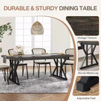 Grande table à manger rectangulaire Okak en bois rustique avec pieds métalliques en X, longue table de cuisine moderne pour salle à manger, repas de famille