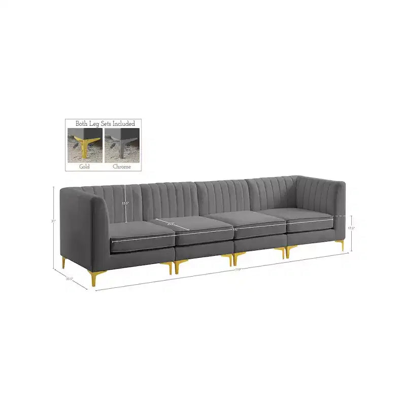 Meridian Furniture, Canapé modulable en velours Alina