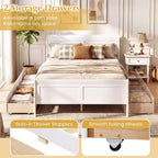 Cadre de lit double Costway avec 2 tiroirs de rangement Lit plateforme en bois avec tête de lit Beige/Blanc