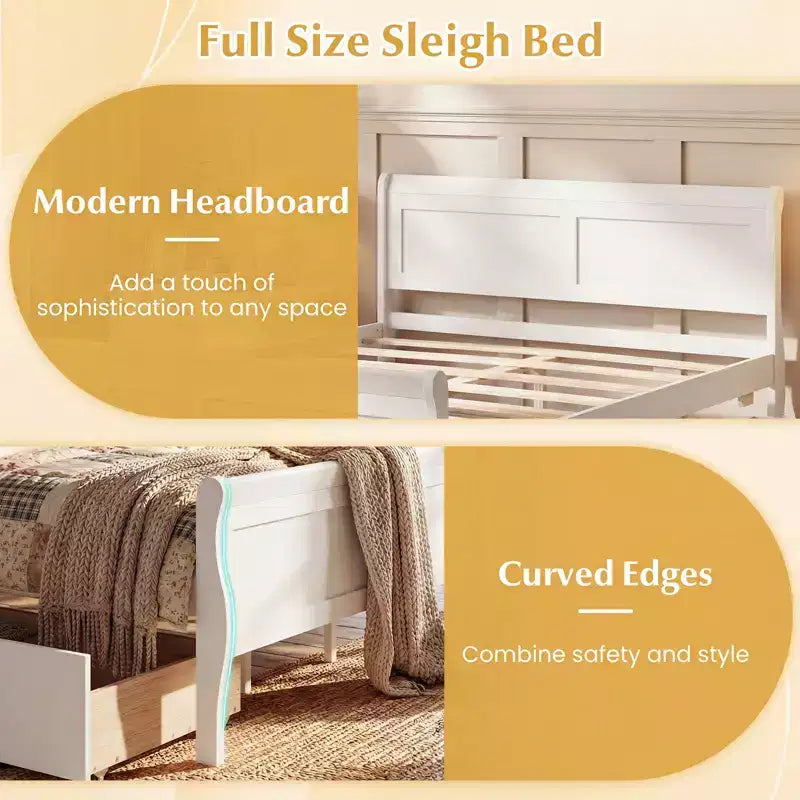 Cadre de lit double Costway avec 2 tiroirs de rangement Lit plateforme en bois avec tête de lit Beige/Blanc