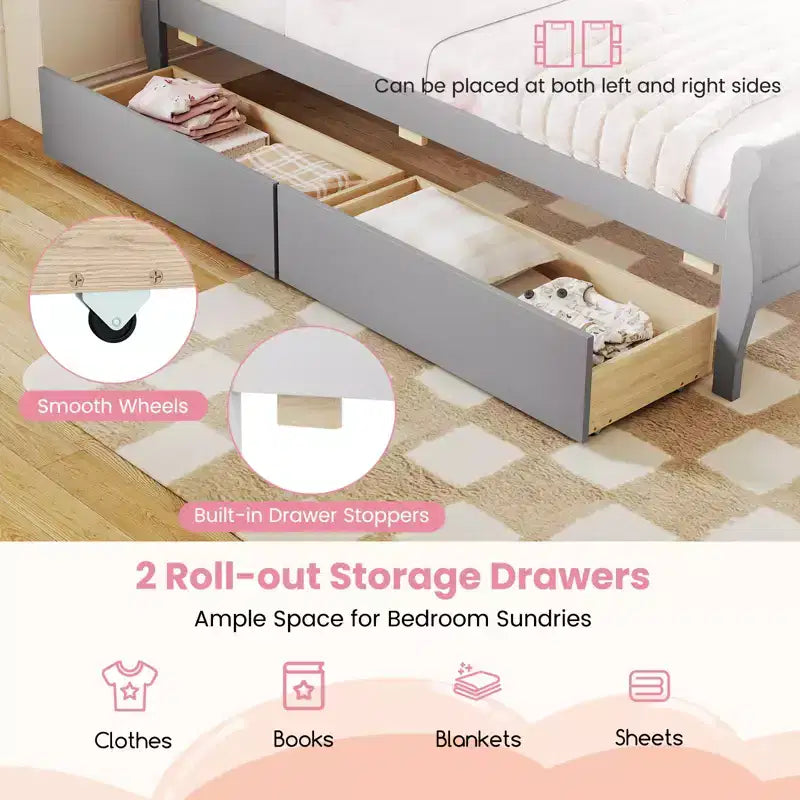 Cadre de lit double Costway avec 2 tiroirs de rangement Lit plateforme en bois avec tête de lit Beige/Blanc