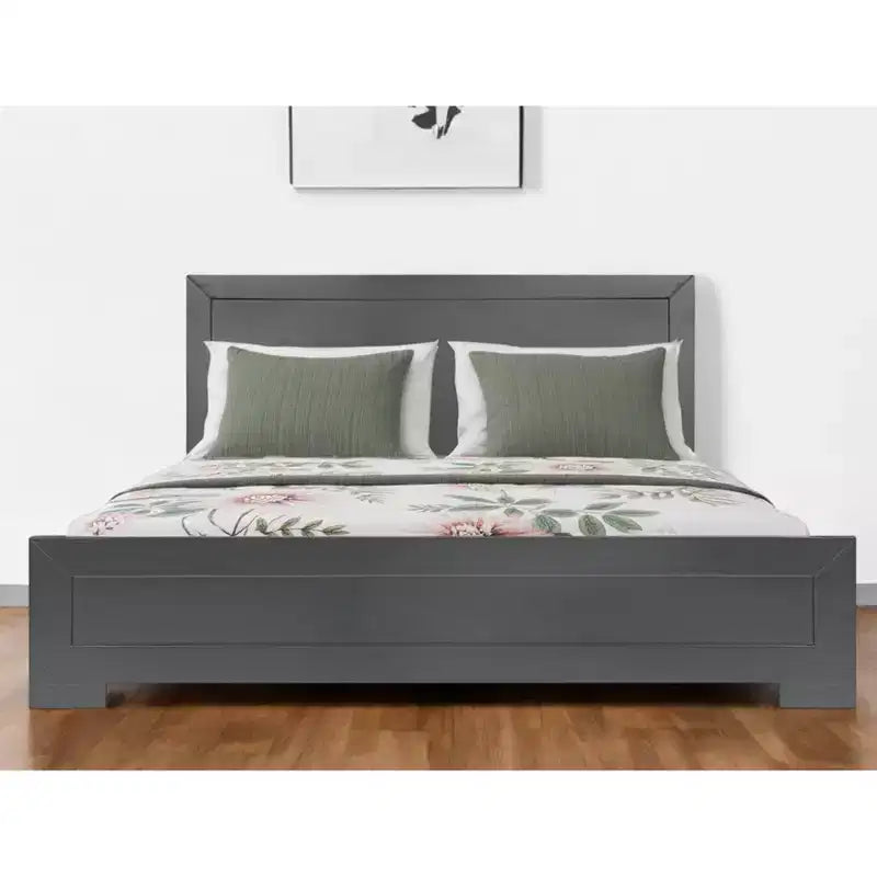 Cadre de lit Queen en bois avec panneaux incrustés gris HomeRoots