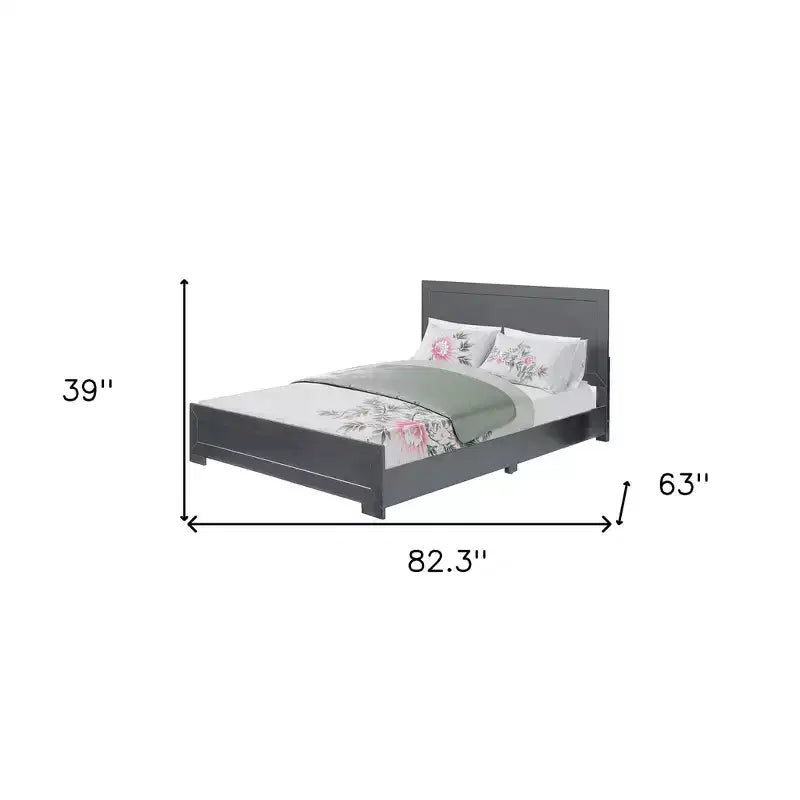 Cadre de lit Queen en bois avec panneaux incrustés gris HomeRoots
