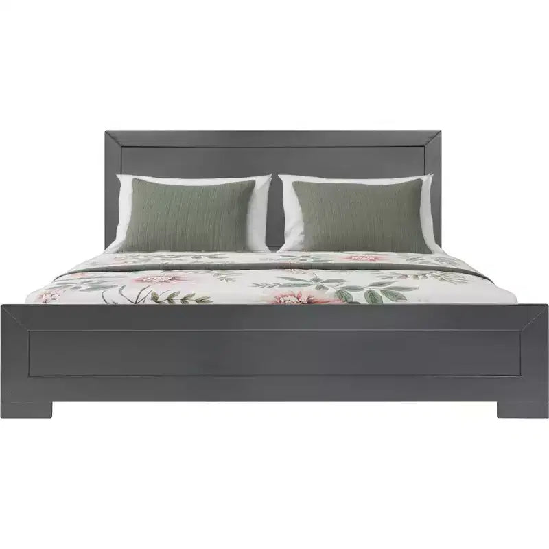 Cadre de lit Queen en bois avec panneaux incrustés gris HomeRoots