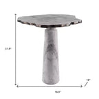 HomeRoots 22 Table d'appoint piédestal en aluminium et marbre argent et blanc