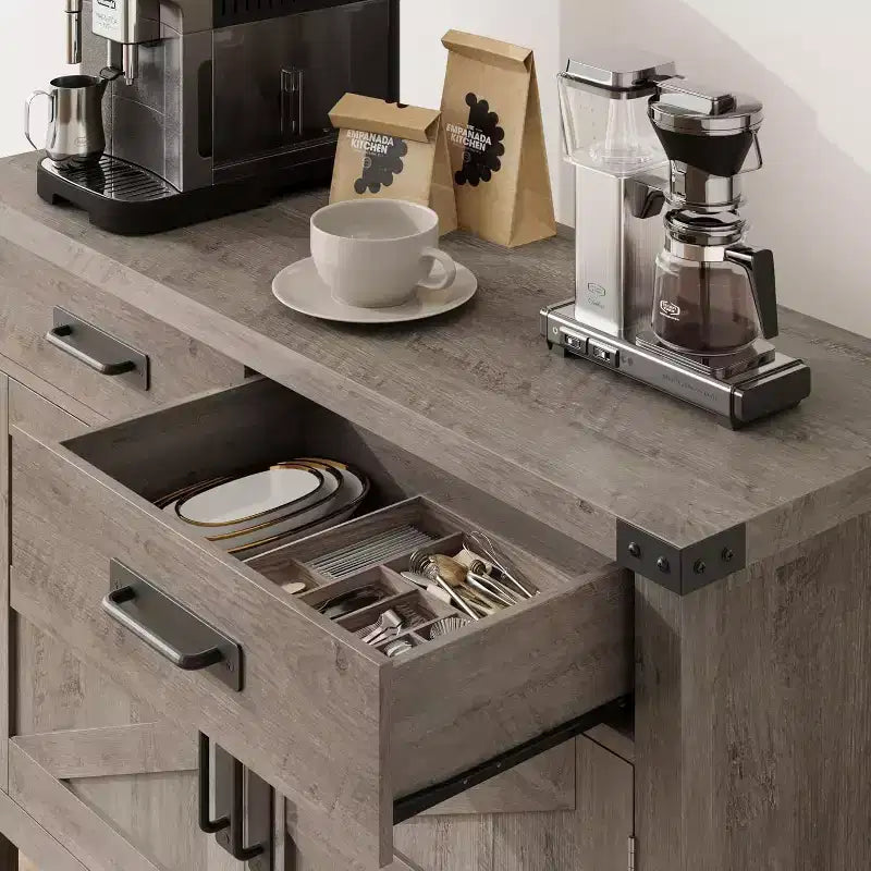 Table d'entrée de ferme avec armoire à 2 portes et 2 tiroirs, console en bois avec rangement, meuble bar à café, buffet pour la maison