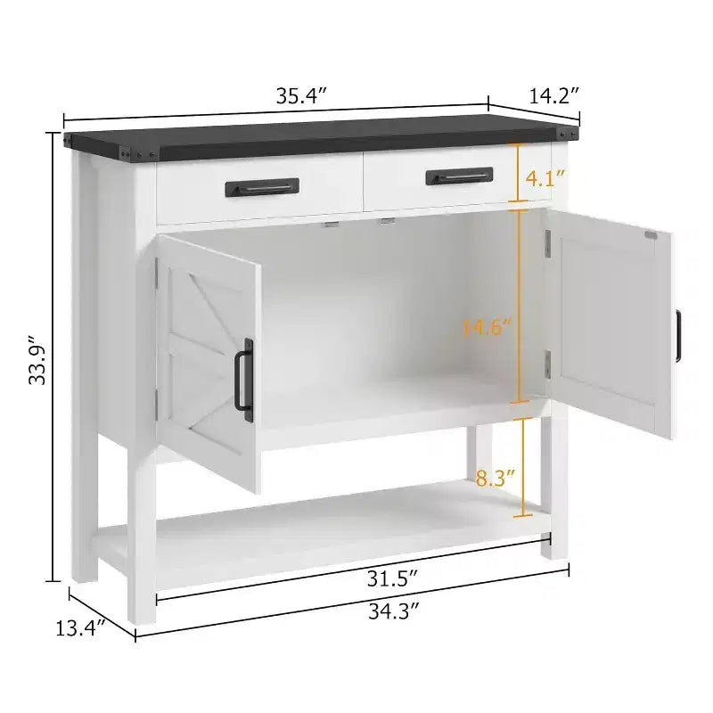 Table d'entrée de ferme avec armoire à 2 portes et 2 tiroirs, console en bois avec rangement, meuble bar à café, buffet pour la maison