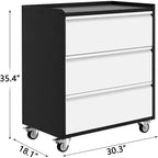 Armoire de rangement métallique à 3 tiroirs sur roulettes, Chariot à outils roulant robuste, Servante d'atelier mobile pour Garage, Atelier, Maison, Bureau, Gris