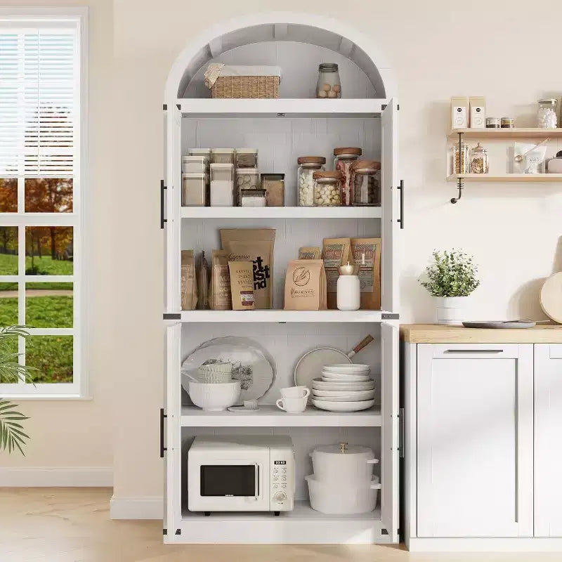 Coolmee Étagère arche avec portes, étagères de rangement rustiques, bibliothèque arrondie en bois de 181 cm de haut pour salon, cuisine, bureau