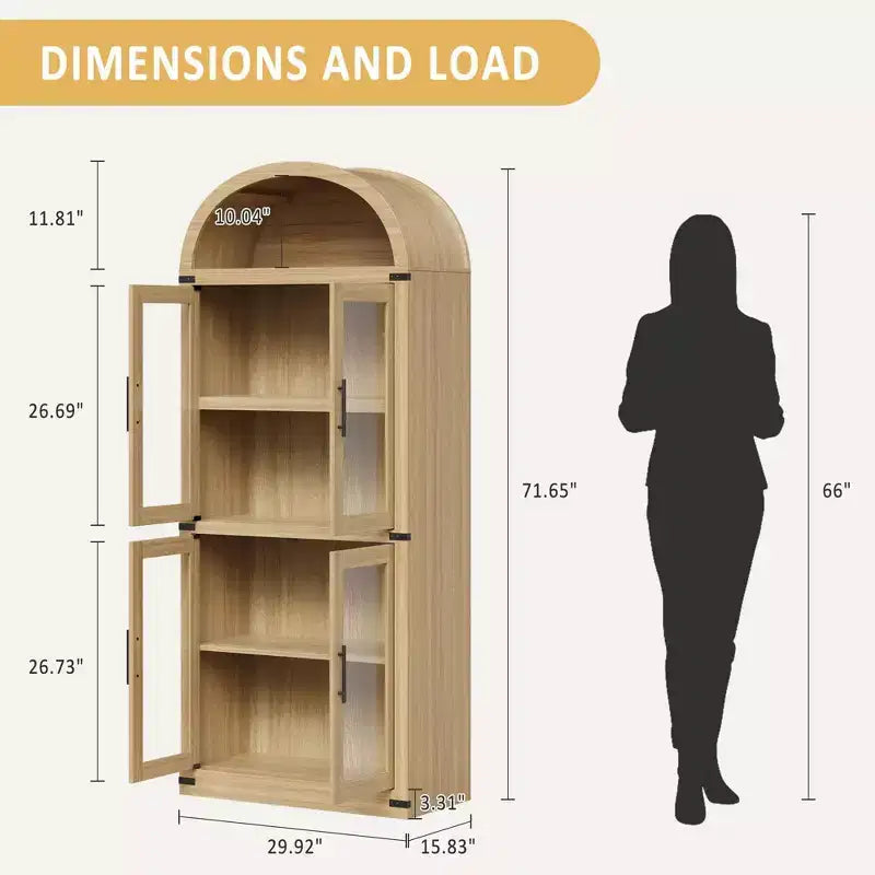 Coolmee Étagère arche avec portes, étagères de rangement rustiques, bibliothèque arrondie en bois de 181 cm de haut pour salon, cuisine, bureau