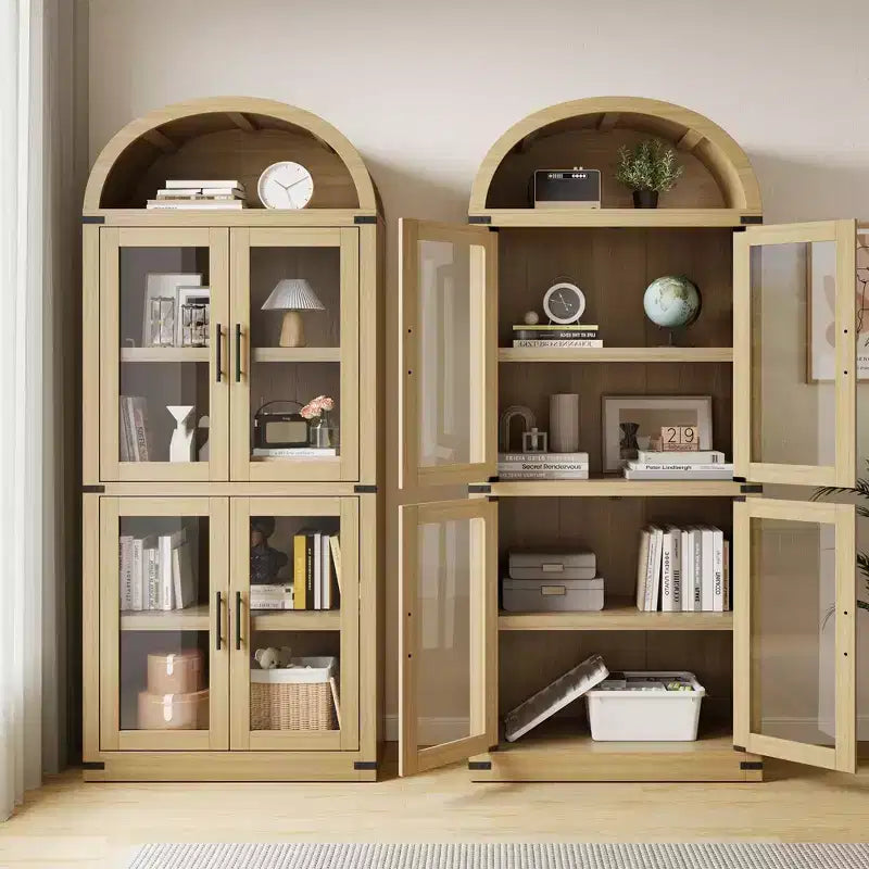 Coolmee Étagère arche avec portes, étagères de rangement rustiques, bibliothèque arrondie en bois de 181 cm de haut pour salon, cuisine, bureau