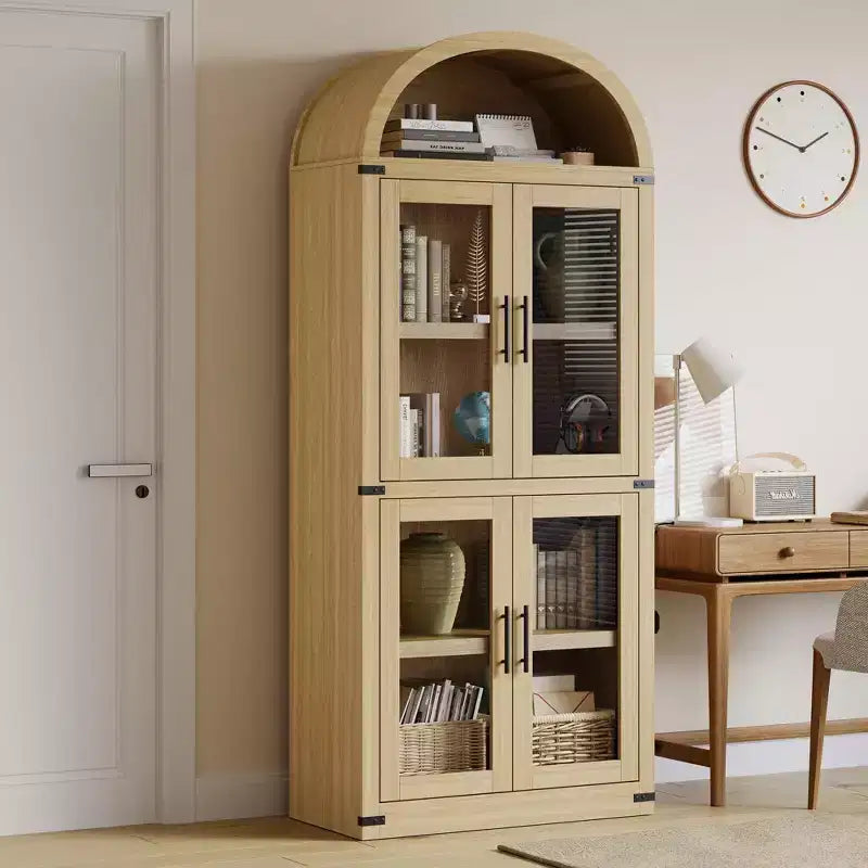 Coolmee Étagère arche avec portes, étagères de rangement rustiques, bibliothèque arrondie en bois de 181 cm de haut pour salon, cuisine, bureau