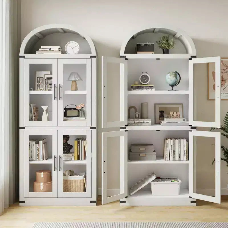 Coolmee Étagère arche avec portes, étagères de rangement rustiques, bibliothèque arrondie en bois de 181 cm de haut pour salon, cuisine, bureau