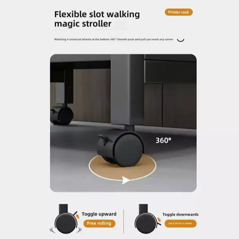 Pied de tour d'ordinateurSupport d'imprimante grand formatChariot de support en métal sous le bureau avec roues pivotantes à 360°, table d'imprimante mobile pour la maison et le bureau
