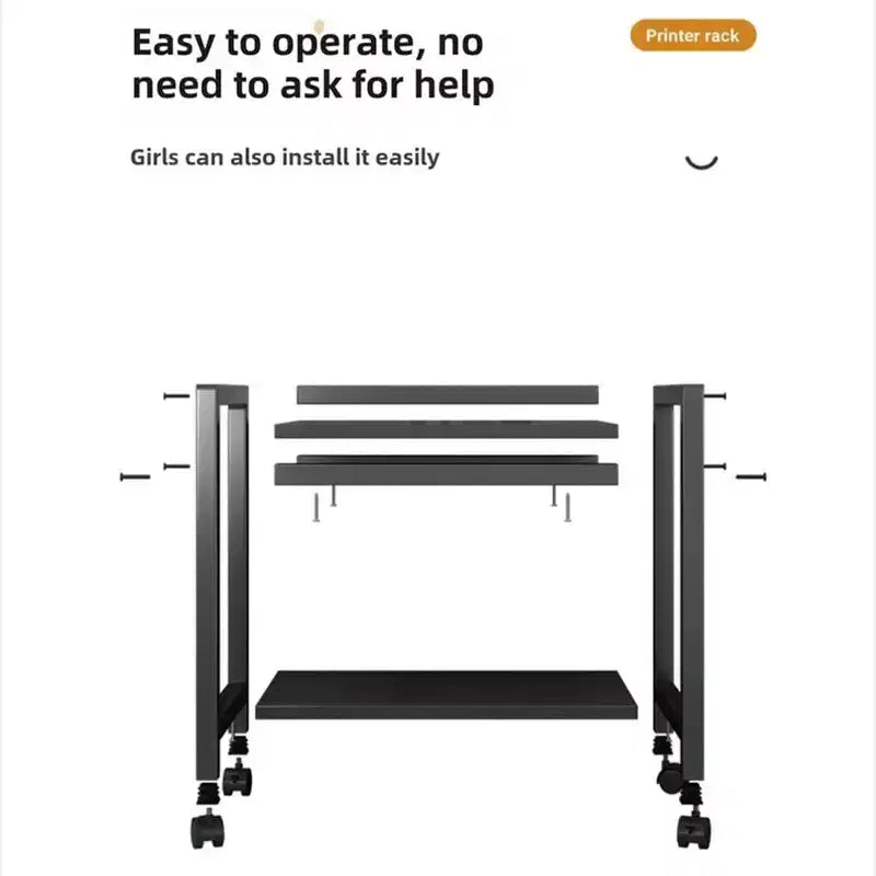 Pied de tour d'ordinateurSupport d'imprimante grand formatChariot de support en métal sous le bureau avec roues pivotantes à 360°, table d'imprimante mobile pour la maison et le bureau