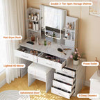 COZONY Coiffeuse avec Miroir et Lumières, Table de Maquillage avec 6 Tiroirs, Étagères, Station de Charge, Tabouret et Éclairage Réglable 3 Couleurs