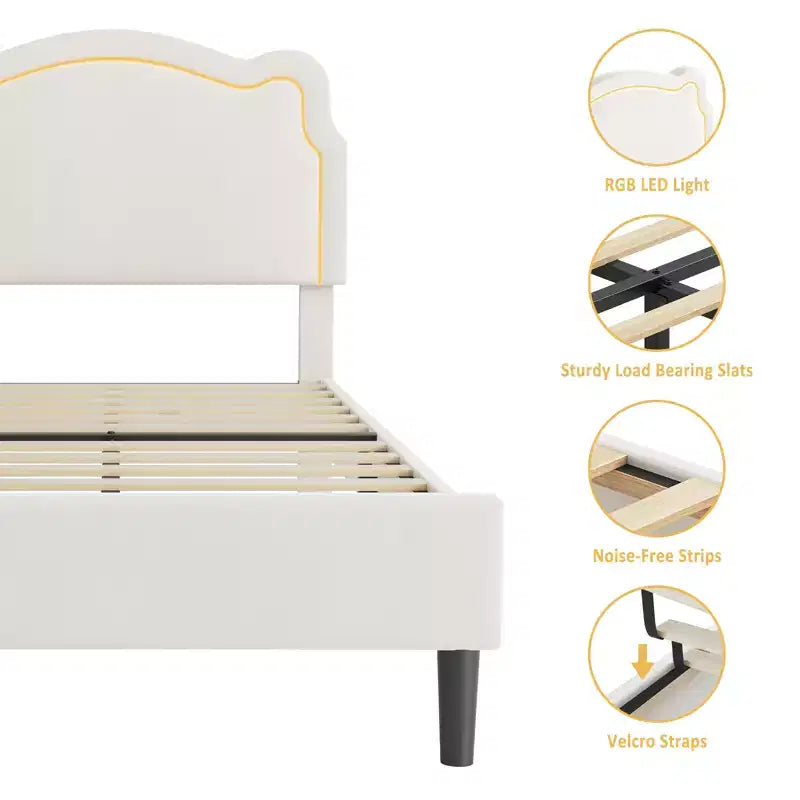 Cadre de lit double en velours COZONY avec tête de lit réglable, lit plateforme de princesse avec lattes en bois, aucun sommier tapissier requis