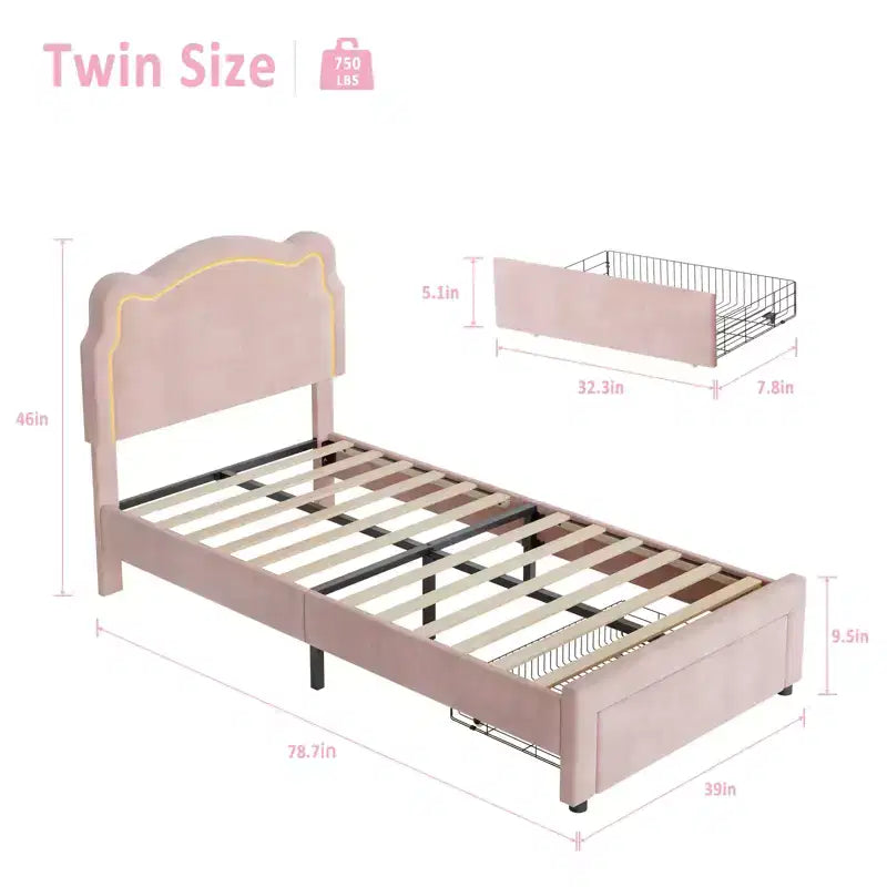 Cadre de lit double en velours COZONY avec tête de lit réglable, lit plateforme de princesse avec lattes en bois, aucun sommier tapissier requis