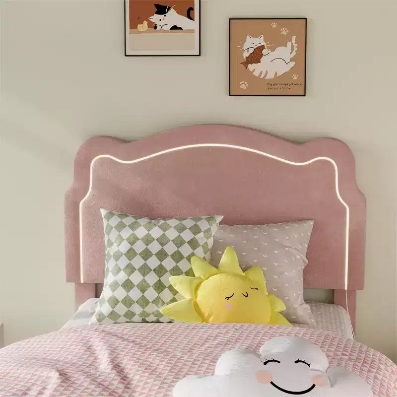 Cadre de lit double en velours COZONY avec tête de lit réglable, lit plateforme de princesse avec lattes en bois, aucun sommier tapissier requis