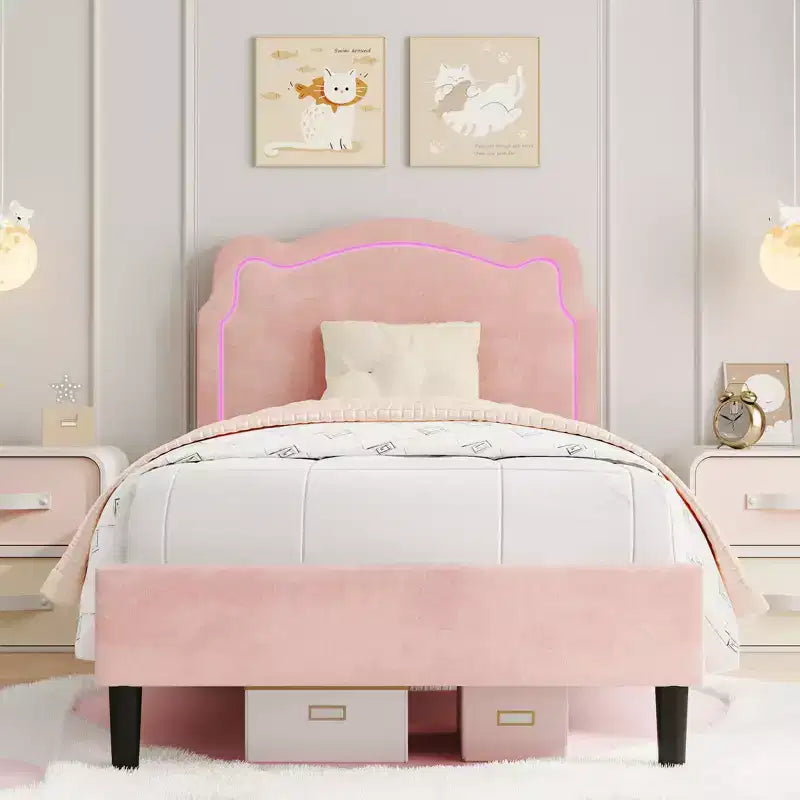 Cadre de lit double en velours COZONY avec tête de lit réglable, lit plateforme de princesse avec lattes en bois, aucun sommier tapissier requis