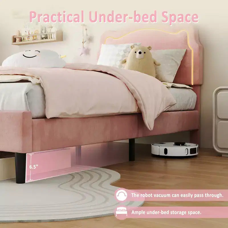 Cadre de lit double en velours COZONY avec tête de lit réglable, lit plateforme de princesse avec lattes en bois, aucun sommier tapissier requis