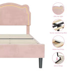 Cadre de lit double en velours COZONY avec tête de lit réglable, lit plateforme de princesse avec lattes en bois, aucun sommier tapissier requis