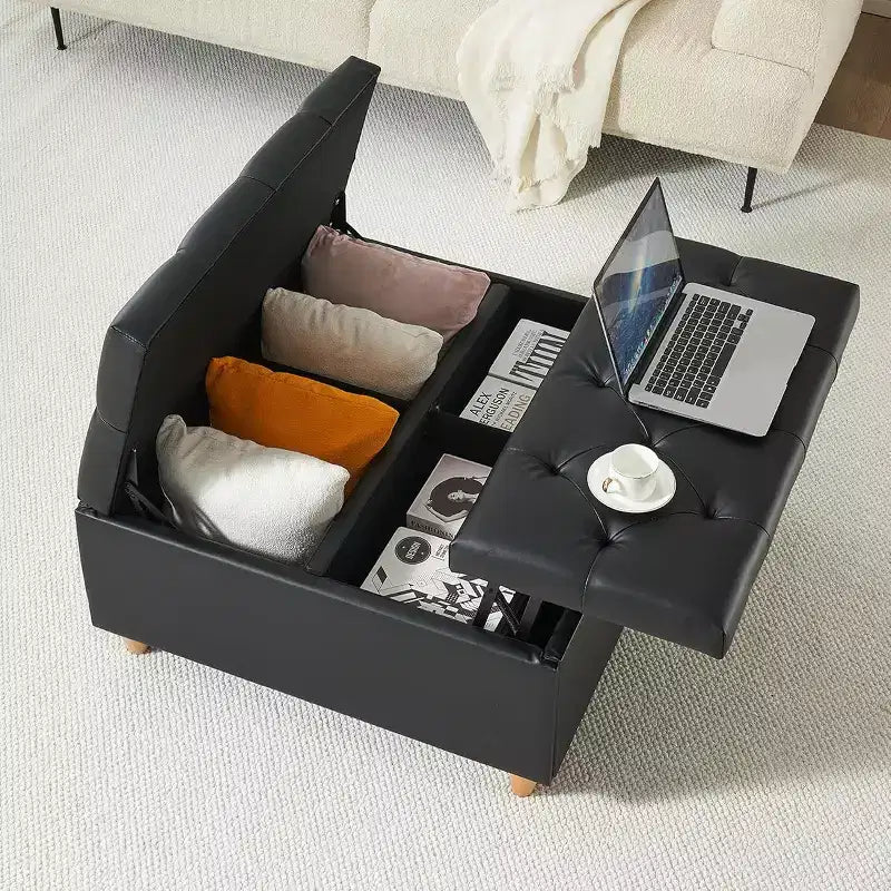Acekool Storage Ottoman Coffee Table, Lift-Top, Button Tufted, 35.5x35.5x20