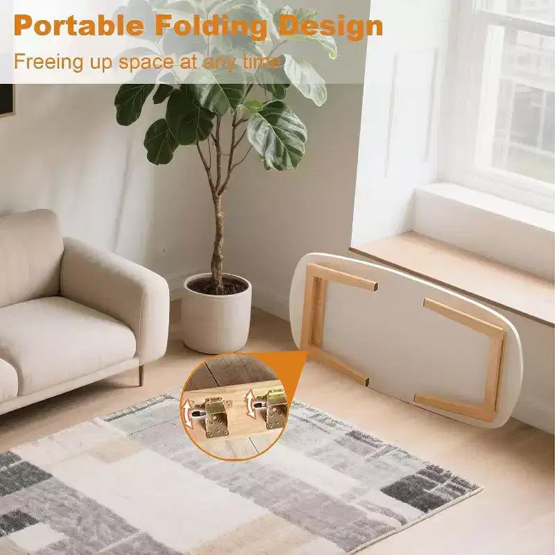 Table basse pliable Acekool, finition bois, design pliant peu encombrant, 80x50x44 cm, rangement facile, grain de bois
