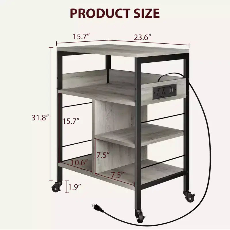 Support d'imprimante, Chariot d'imprimante mobile à 4 niveaux avec 2 prises et 2 ports USB - Support industriel à roulettes (Bureau à domicile/Scanner/Télécopieur)