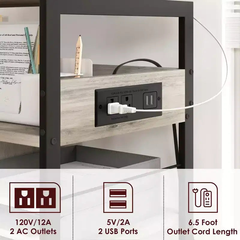 Support d'imprimante, Chariot d'imprimante mobile à 4 niveaux avec 2 prises et 2 ports USB - Support industriel à roulettes (Bureau à domicile/Scanner/Télécopieur)