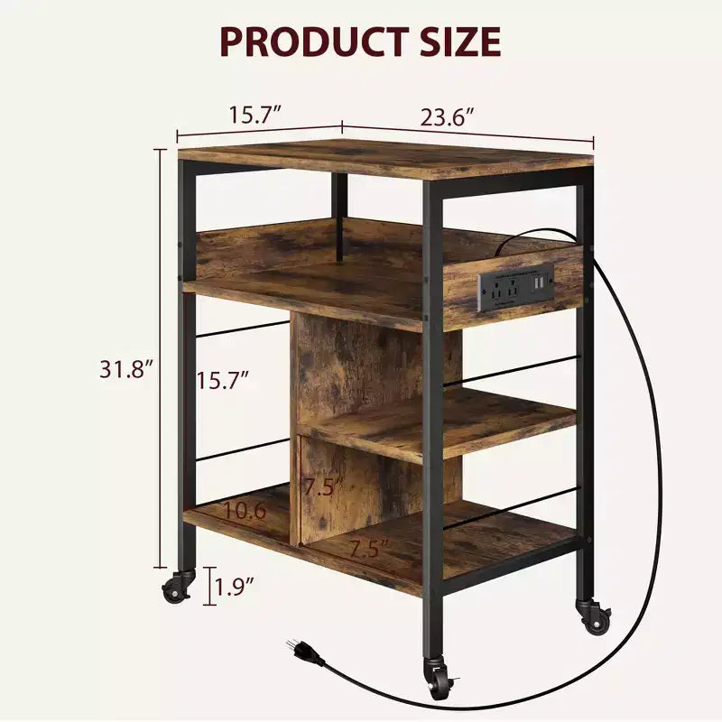 Support d'imprimante, Chariot d'imprimante mobile à 4 niveaux avec 2 prises et 2 ports USB - Support industriel à roulettes (Bureau à domicile/Scanner/Télécopieur)