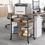 Support d'imprimante, Chariot d'imprimante mobile à 4 niveaux avec 2 prises et 2 ports USB - Support industriel à roulettes (Bureau à domicile/Scanner/Télécopieur)