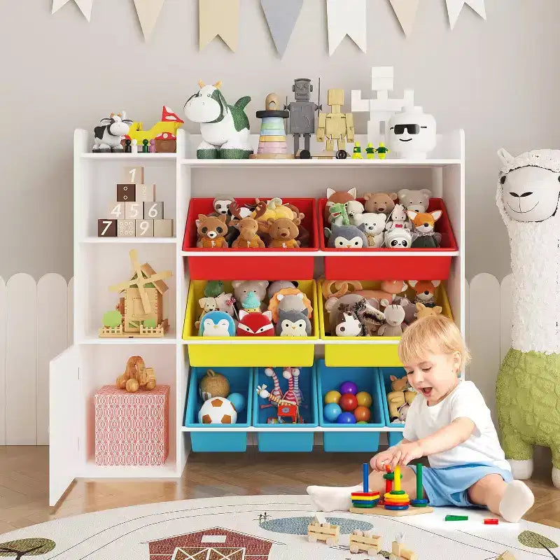 Meuble de rangement pour jouets pour enfants avec 8 bacs amovibles et étagère, grande malle à jouets pour salle d'étude, chambre à coucher, chambre d'enfant, salle de classe et nurserie
